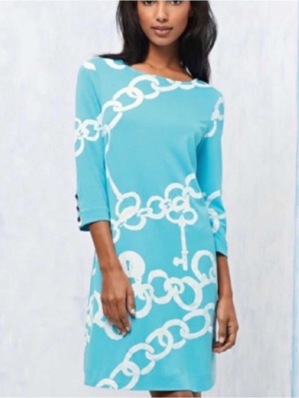 Lilly Pulitzer Jonah Shirley Blue Ball Chain link Turquoise Dress - M